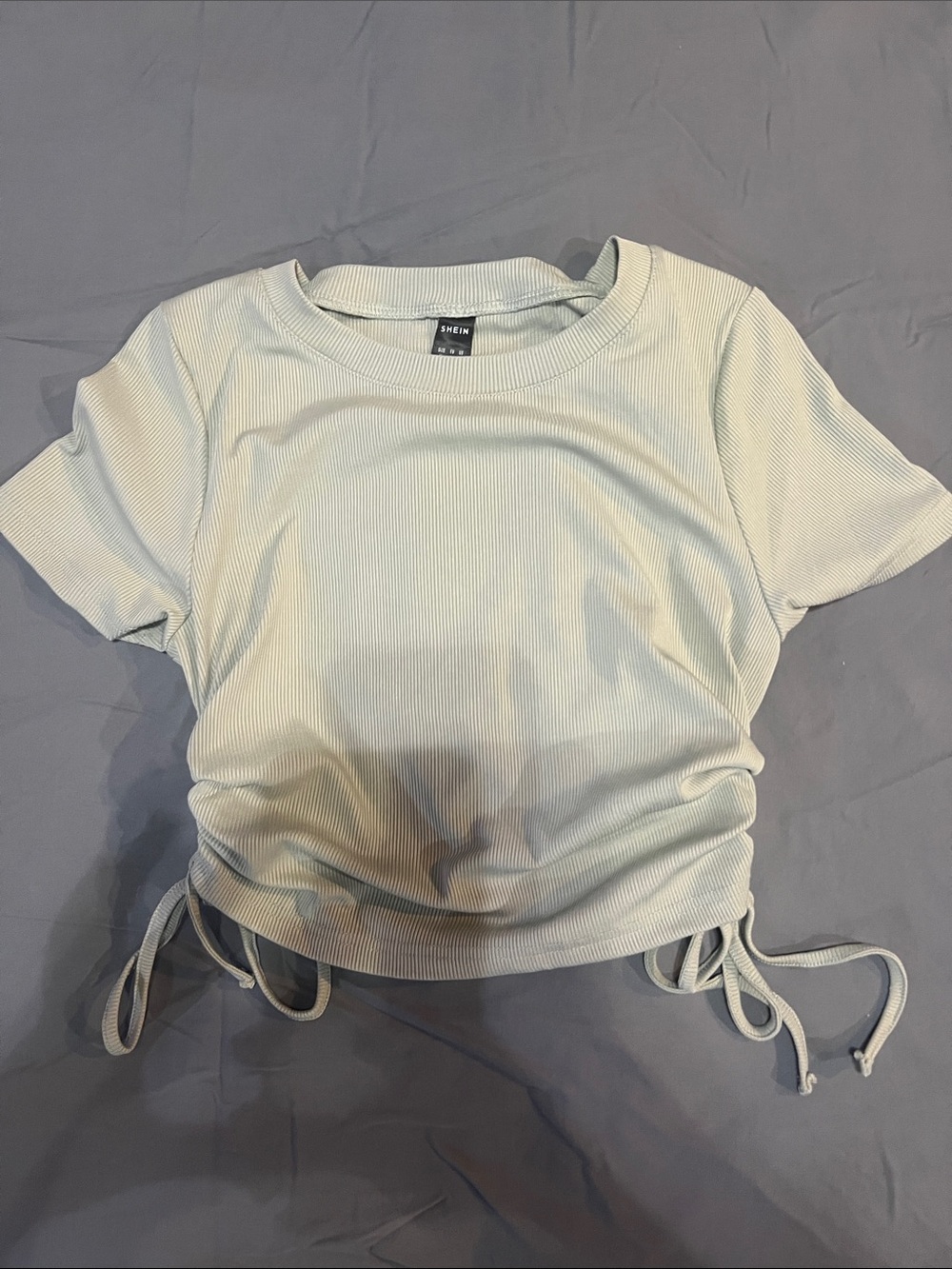 SHEIN Mint Ribbed Drawstring Crop Tee